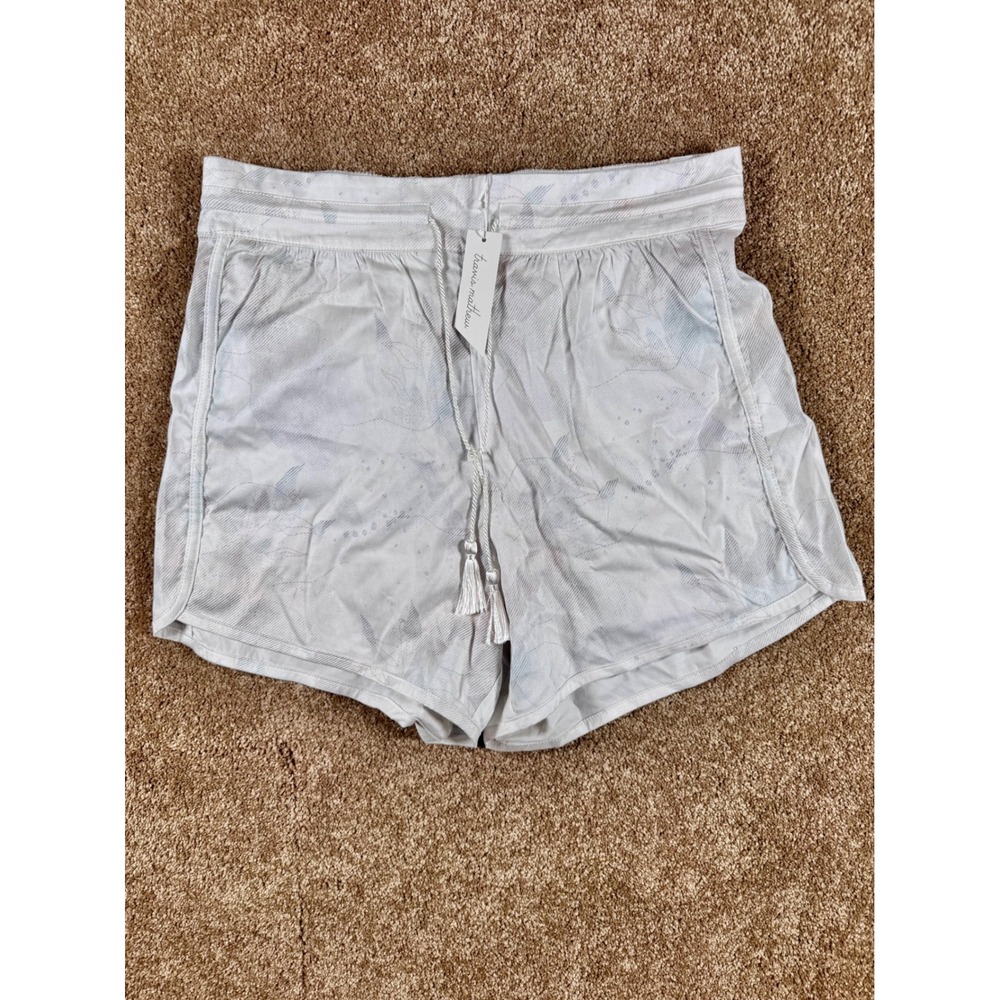 Travis Mathew Womens Floral Casual Shorts Light Grey Elastic Waist Tassel Size L